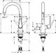Hansgrohe Spültischmischer mit Hochauslauf und separatem Geräteabsperrventil. Technische Zeichnung mit Maßangaben für Installation und Verwendung.